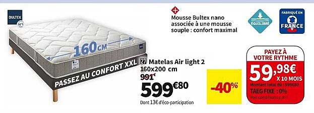 Matelas Air Light 2 160 X 200 Cm Bultex