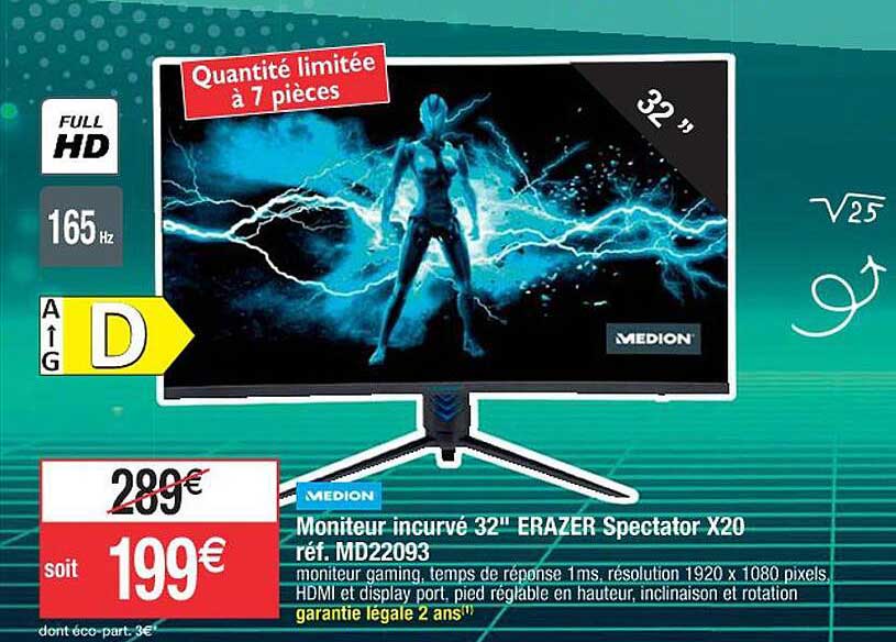 moniteur incurvé 32" erazer spectator x20 md22093 medion