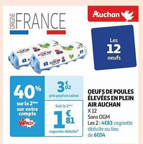 œufs de poules élevées en plein air auchan