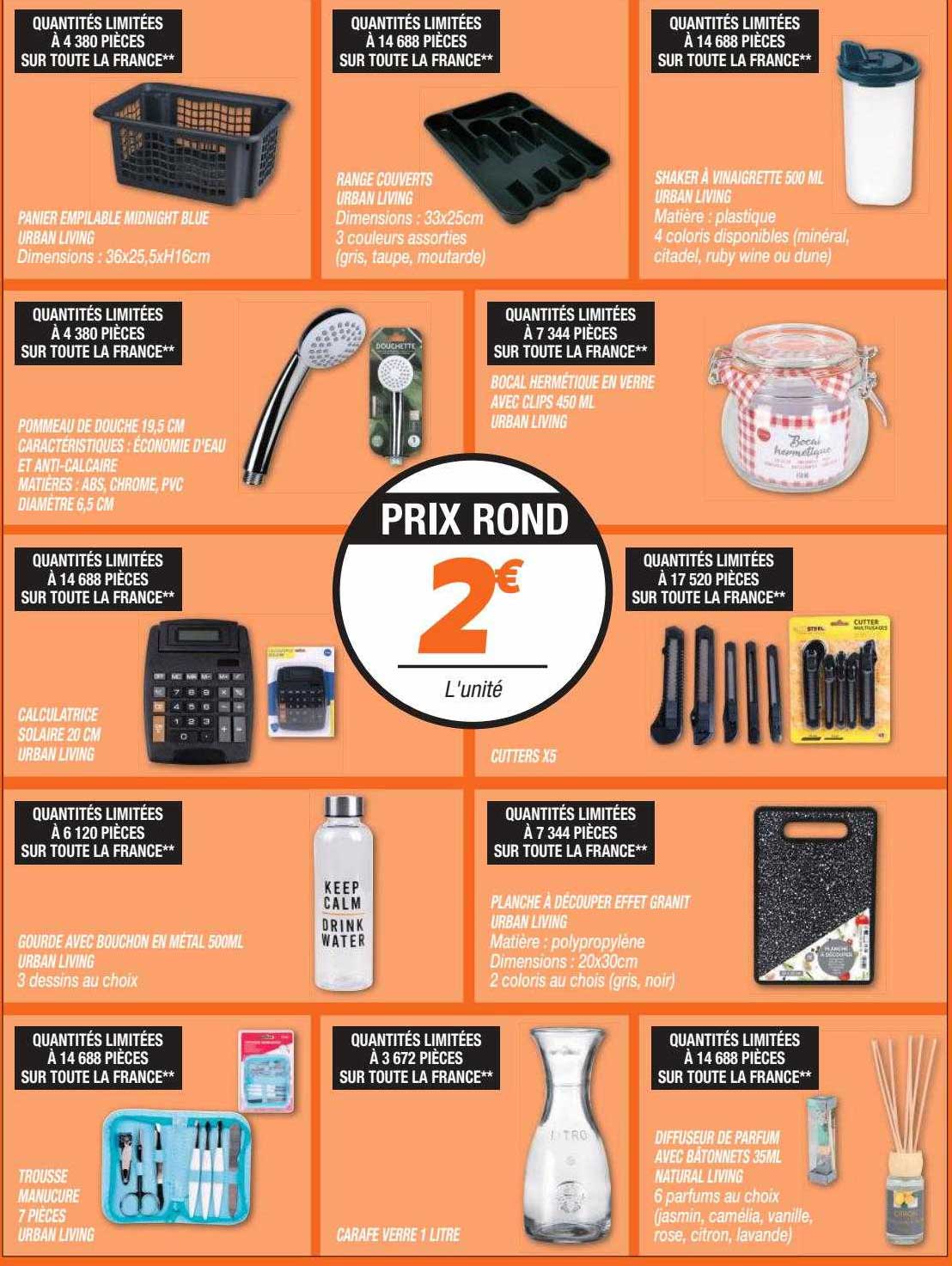 panier empilable midnight blue urban living, range couverts, shaker à vinaigrette 500 ml, pommeau de douche 19,5 cm, bocal hermétique en verre, calculatrice solaire 20 cm, cutters x5, gourde, planche