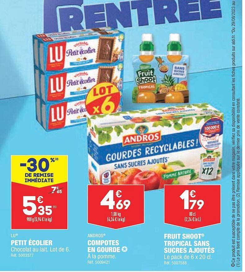 Petit écolier Lu | Compotes En Gourde Andros | Fruit Shoot Tropical Sans Sucres Ajoutés