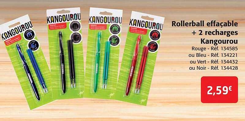 rollerball effaçable + 2 recharges kangourou