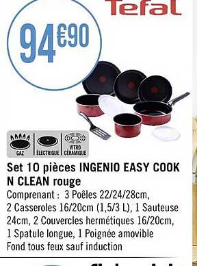 Set 10 Pièces Ingenio Easy Cook N Clean Rouge Tefal