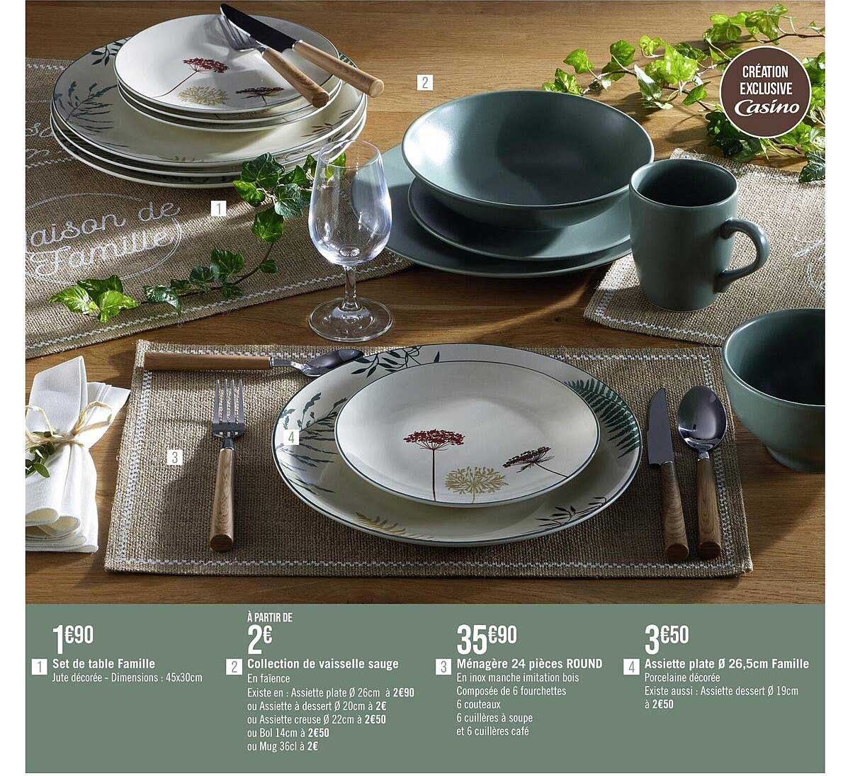 set de table famille | collection de vaisselle sauge | ménagère 24 pièces round | assiette plate ø 26,5 cm famille