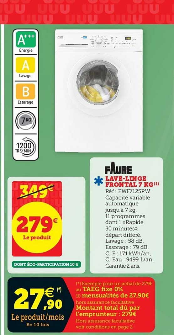 lave linge frontal 7 kg faure