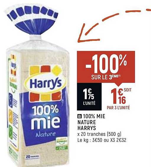 100% mie nature harrys -100 sur le 3ème