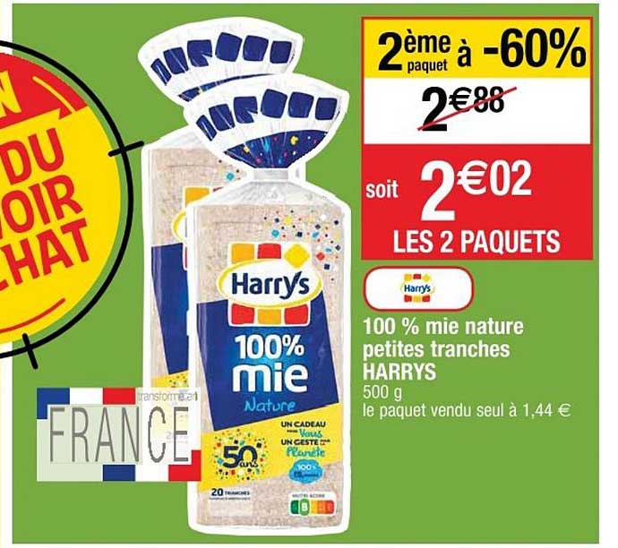 100% mie nature petites tranches harrys 2ème paquet à -60%
