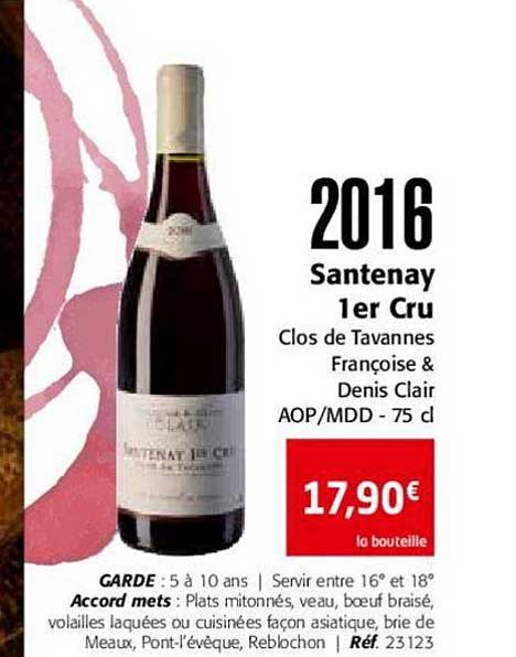 2016 santenay 1er cru clos de tavannes françoise & denis clair aop mdd