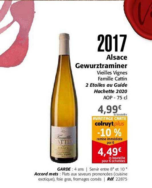 2017 alsace gewurztraminer vieilles vignes famille cattin 2 étoiles au guide hachette 2020 aop