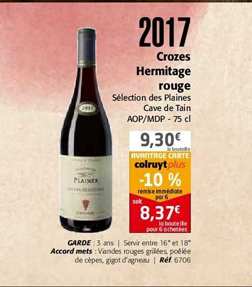 2017 crozes hermitage rouge sélection des plaines cave de tain