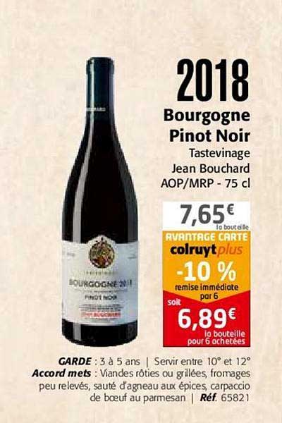 2018 bourgogne pinot noir tastevinage jean bouchard aop mrp