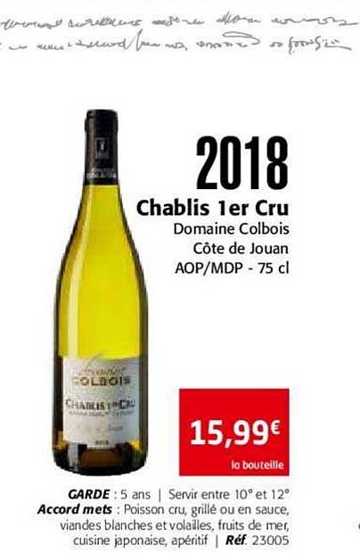 2018 chablis 1er cru domaine colbois côte de jouan aop mdp