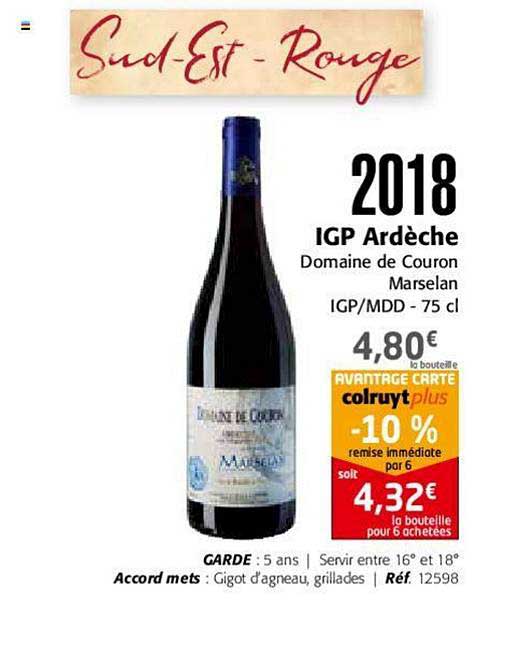 2018 igp ardèche domaine de couron marselan igp mdd
