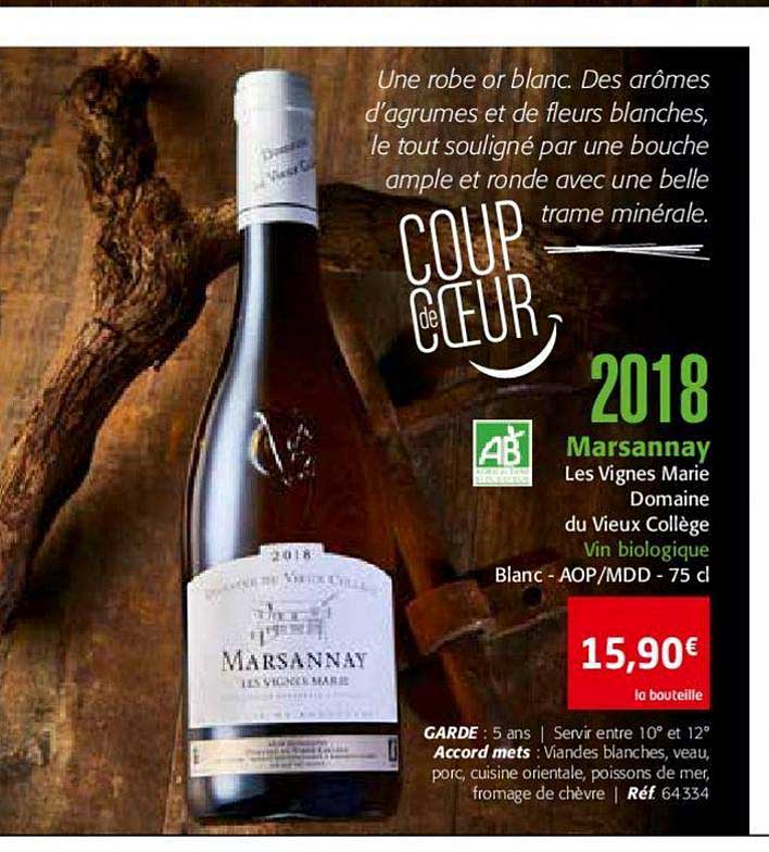 2018 marsannay les vignes marie domaine du vieux collège vin biologique