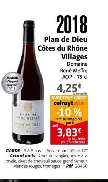 2018 plan de dieu côtes du rhône villages domaine rené meffre
