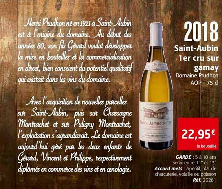 2018 saint aubin 1er cru sur gamay domaine prudhon aop