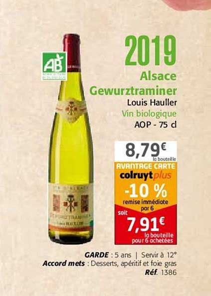 2019 alsace gewurtraminer louis hauller vin biologique aop