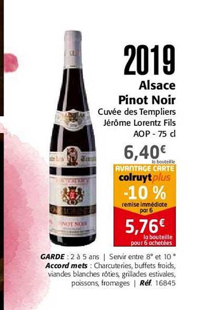 2019 alsace pinot noir cuvée des templiers jérôme lorentz fils aop