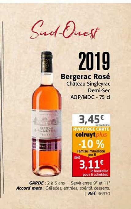 2019 Bergerac Rosé Château Singleyrac Demi Sec Aop Mdc