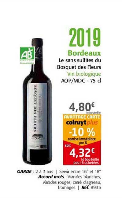 2019 bordeaux le sans sulfites du bosquet des fleurs vin biologique