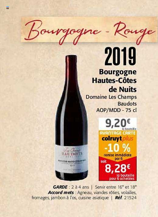 2019 bourgogne hautes côtes de nuits domaine les champs baudots aop mdd