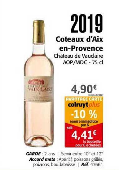 2019 coteaux d'aix en provence château de vauclaire aop mdc