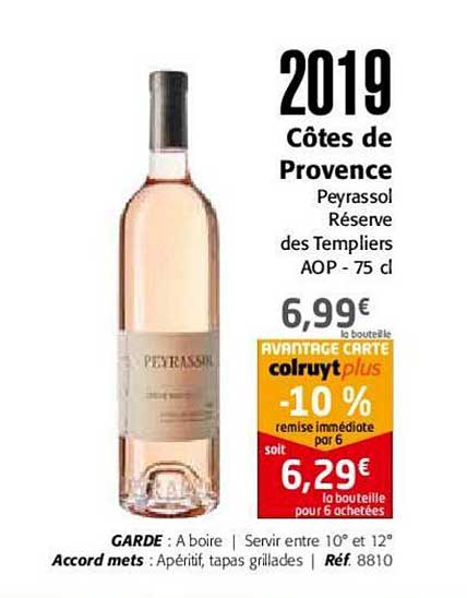 2019 côtes de provence peyrassol réserve des templiers aop