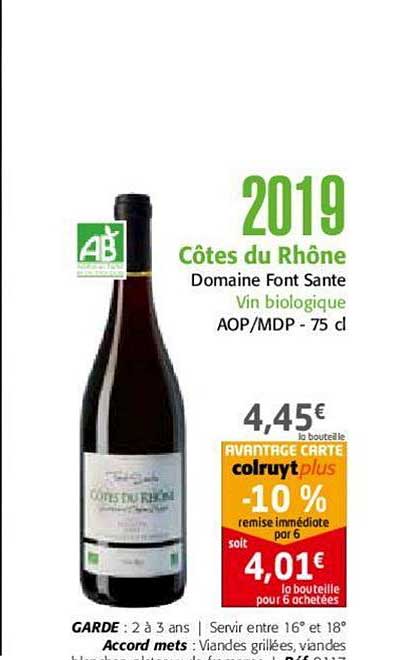 2019 côtes du rhône domaine font sante vin biologique