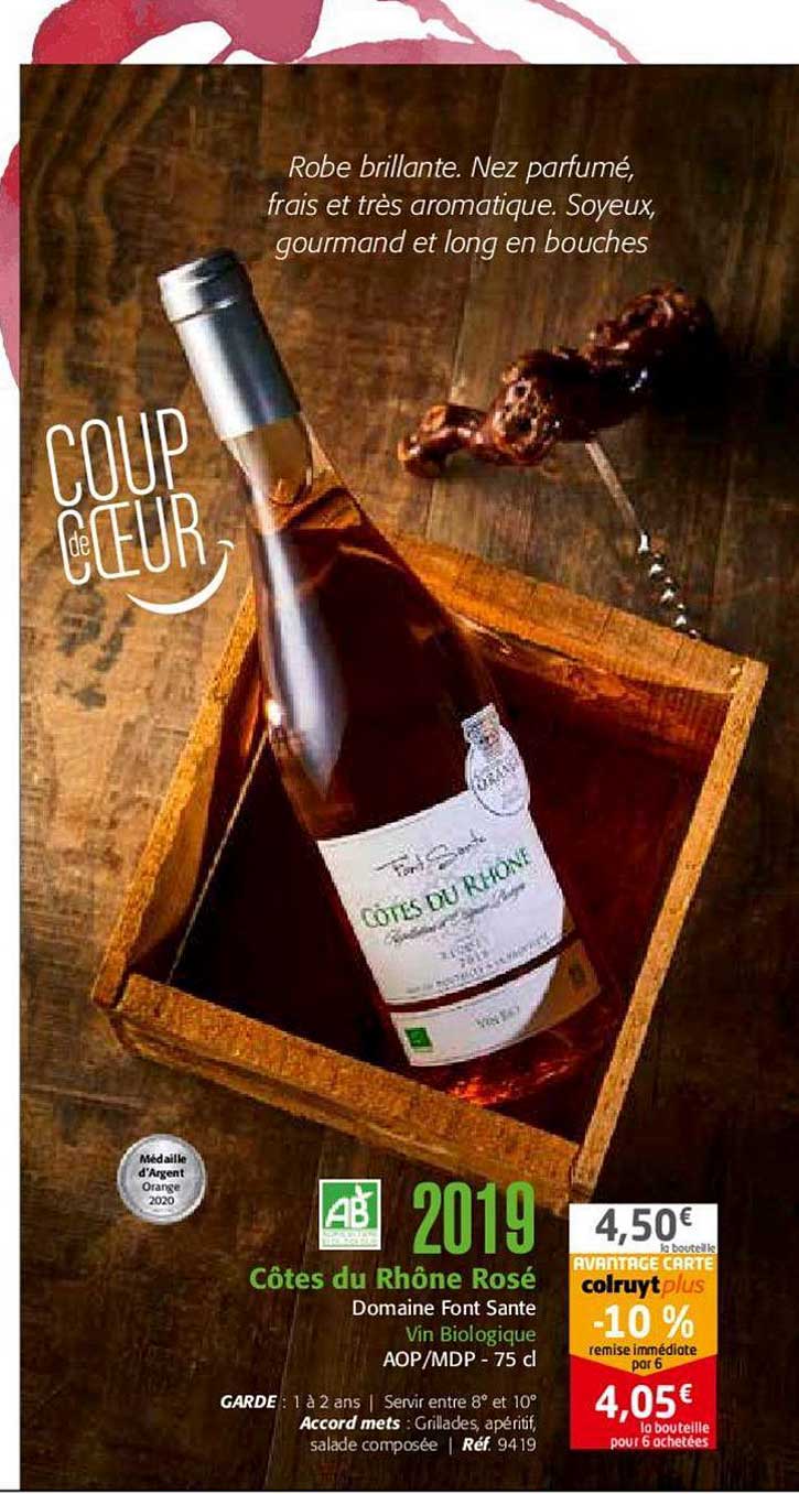 2019 côtes du rhône rosé domaine font sante vin biologique