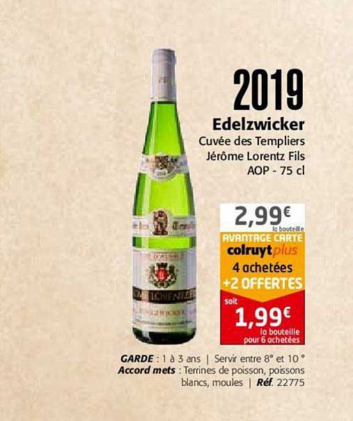 2019 edelzwicker cuvée des templiers jérôme lorents fils aop