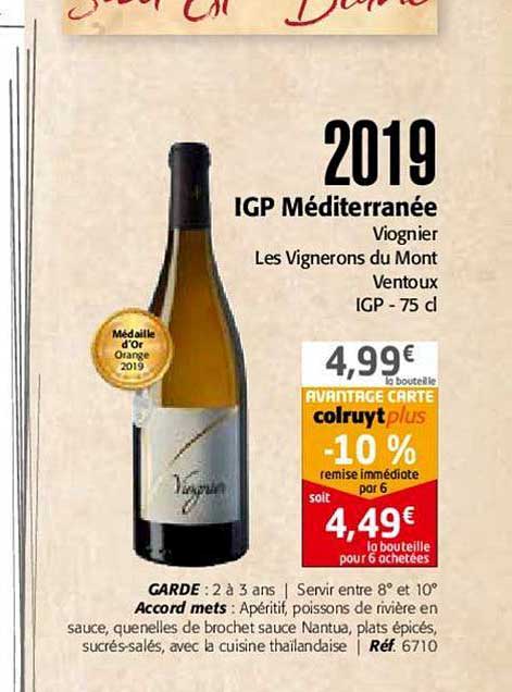 2019 Igp Méditerranée Viognier Les Vignerons Du Mont Ventoux Igp