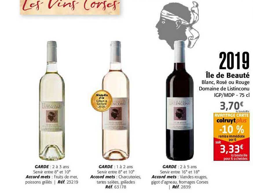 2019 île de beauté blanc rosé ou rouge domaine de listinconu igp mdp
