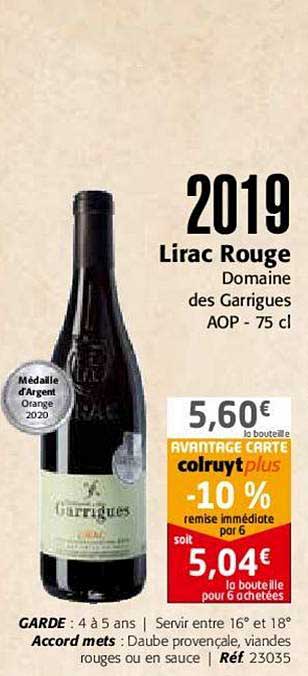 2019 Lirac Rouge Domaine Des Carrigues Aop