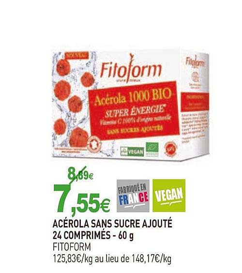 acérola sans sucre ajouté 24 comprimés fitoform