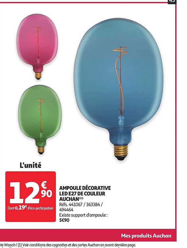 ampoule décorative led e27 de couleur auchan