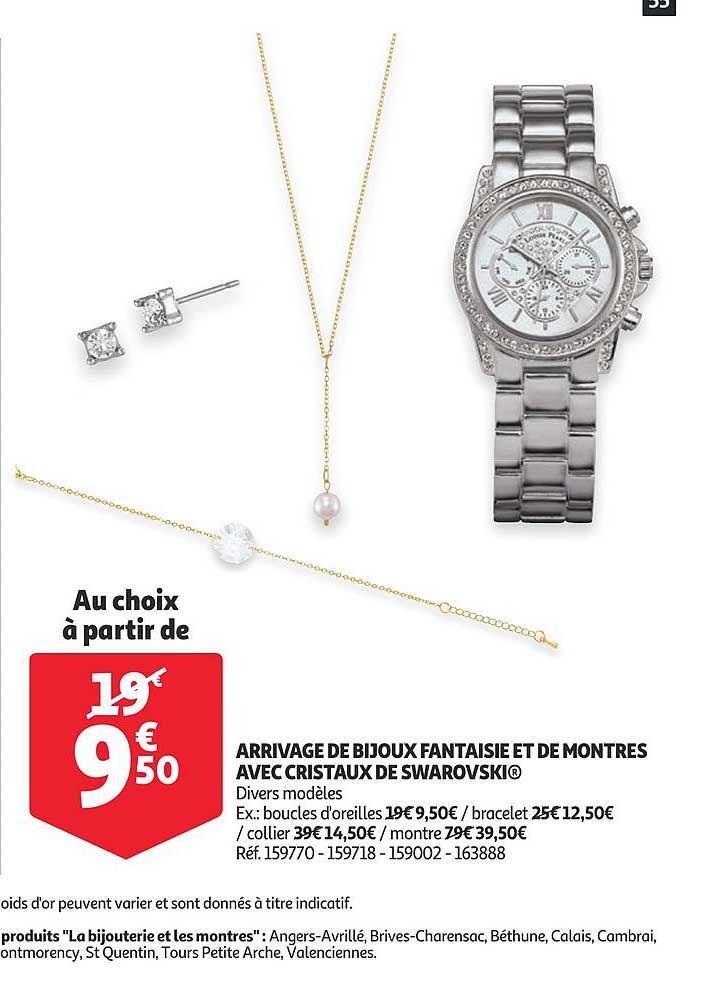 arrivage de bijoux fantaisie et de montres avec cristaux de swarovski