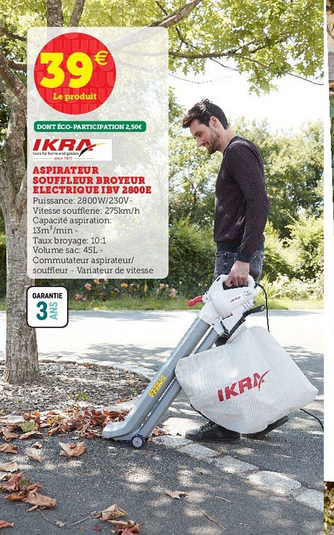 aspirateur souffleur broyeur électrique ibv 2800e ikra