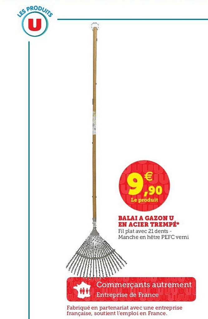 balai à gazon u en acier trempé
