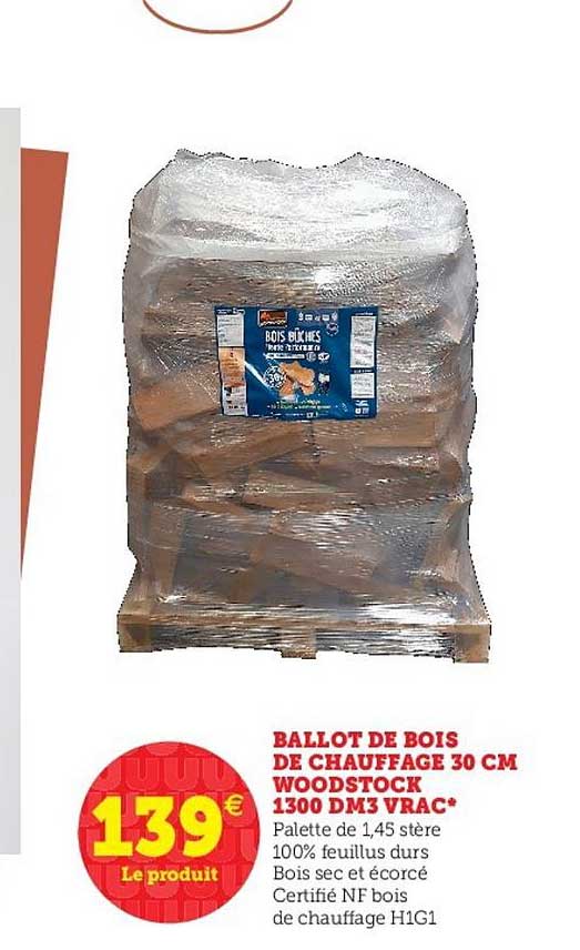 Ballot De Bois De Chauffage 30 Cm Woodstock 1300 Dm3 Vrac