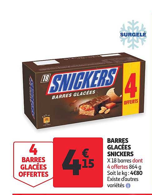 barres glacées snickers 4 barres glacées offertes
