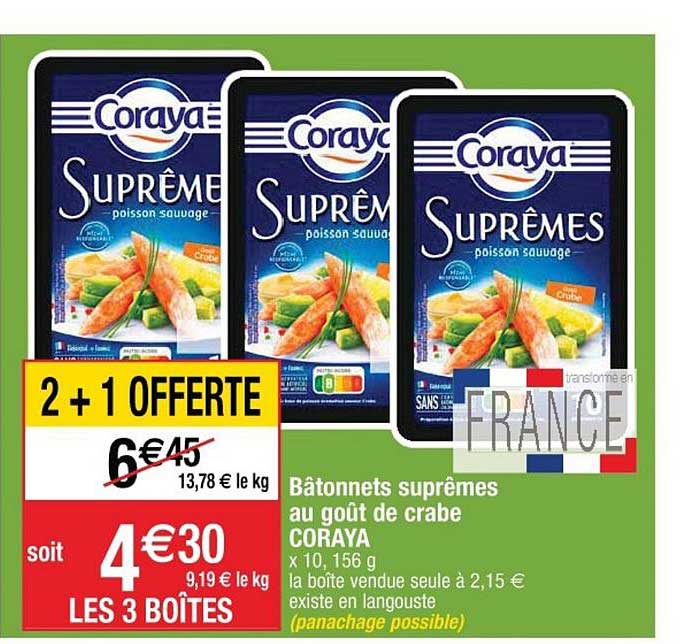 bâtonnets suprêmes au goût de crabe coraya 2+1 offerte