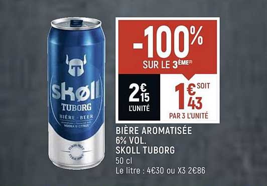 bière aromatisée 6% vol. skoll tuborg -100 sur le 3ème