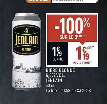 bière blonde 6.8% vol. jenlain -100 sur le 3ème