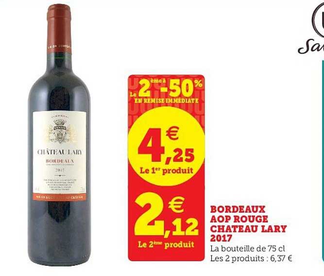 bordeaux aop rouge château lary 2017 le 2ème -50% en remise immédiate