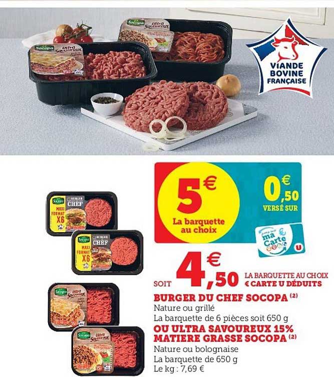 burger du chef socopa ou ultra savoureux 15% matière grasse socopa