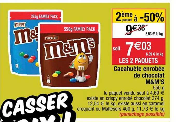 cacahuète enrobée de chocolat m&s's 2ème paquet à -50%