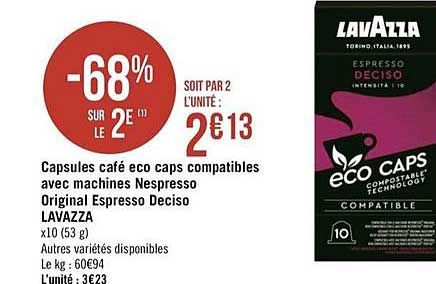 capsules café eco caps compatibles avec machines nespresso original espresso deciso lavazza -68% sur le 2e
