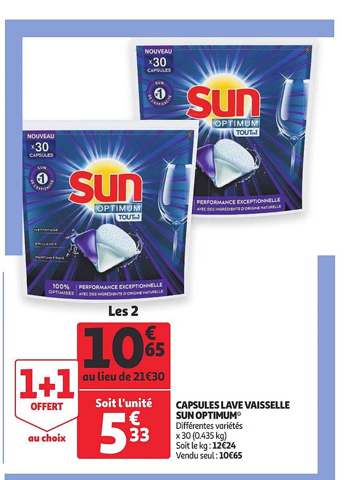capsules lave vaisselle sun optimum 1+1 offert au choix