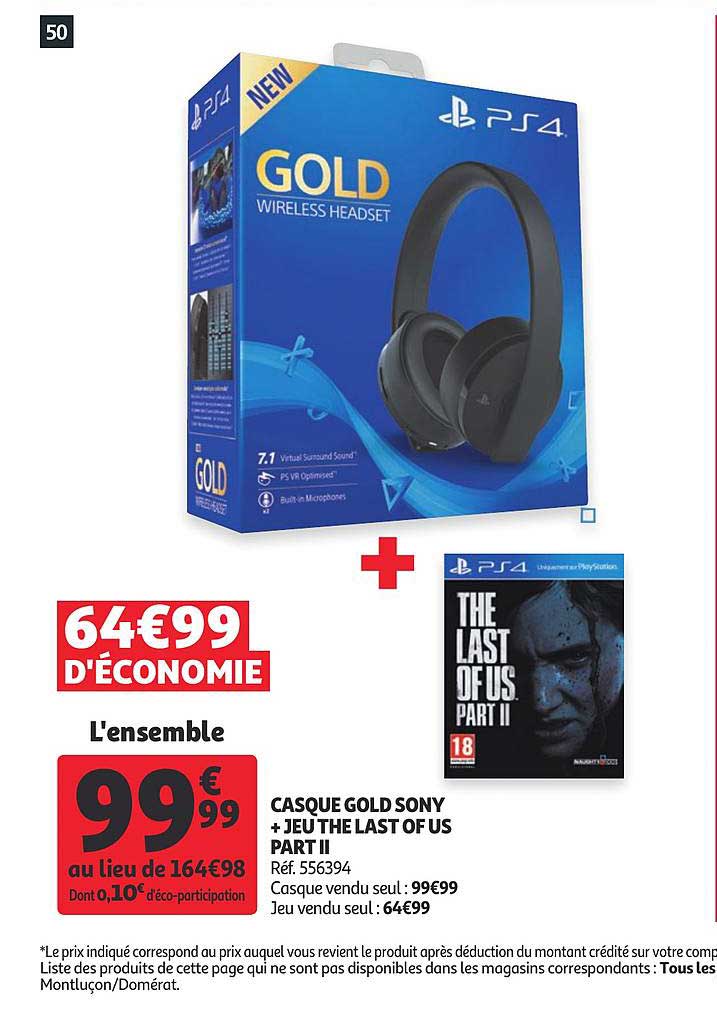 casque gold sony + jeu the last of us part ii