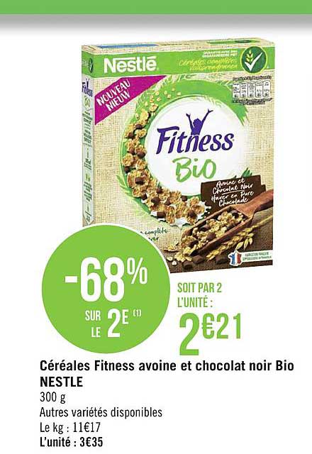 Céréales Fitness Avoine Et Chocolat Noir Bio Nestlé -68% Sur Le 2e